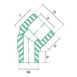 Diagrama PP-R Codo macho-hembra 45º