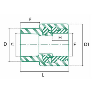 Diagrama PP-R Conector hembra con espiga para termofusión