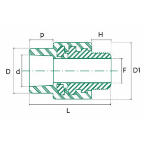 Diagrama PP-R Conector macho con espiga para termofusión