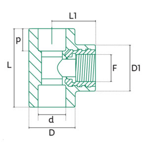 Diagrama PP-R Tee con rosca central hembra