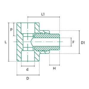 Diagrama PP-R Tee con rosca central macho